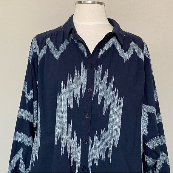 Anthropologie Pilcro The Romy Oversized Button Down Navy Western Aztec Top, Sm - Picture 5 of 16